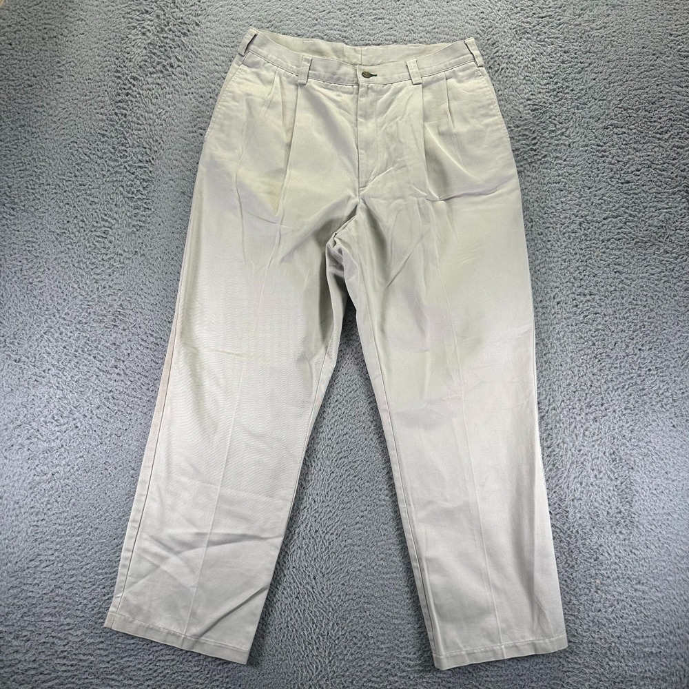 Tommy Hilfiger Pant Mens 34x30 Beige Cotton Chino Straight Pleated Preppy Career